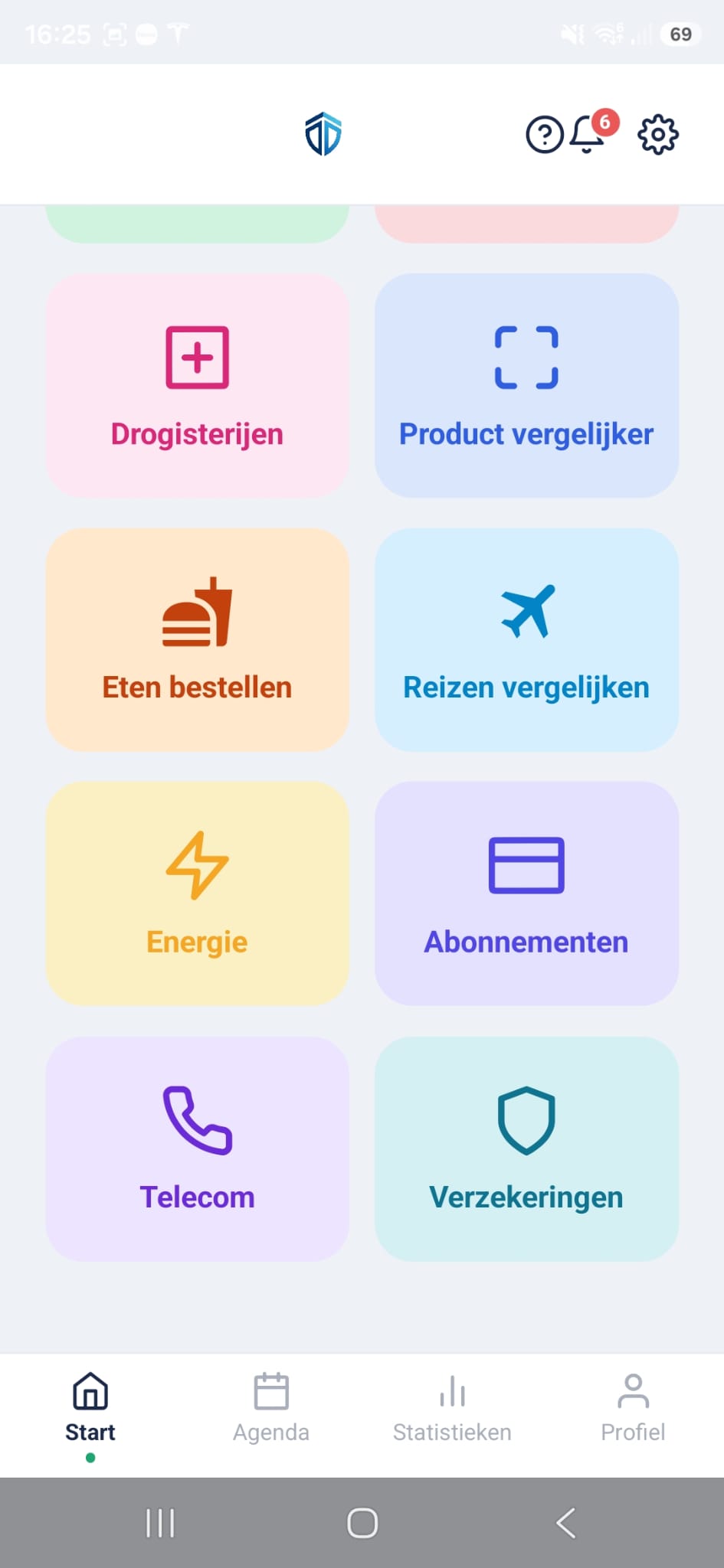 iSaive-app: overzicht van vergelijkingsmodules zoals boodschappen, reizen en energie